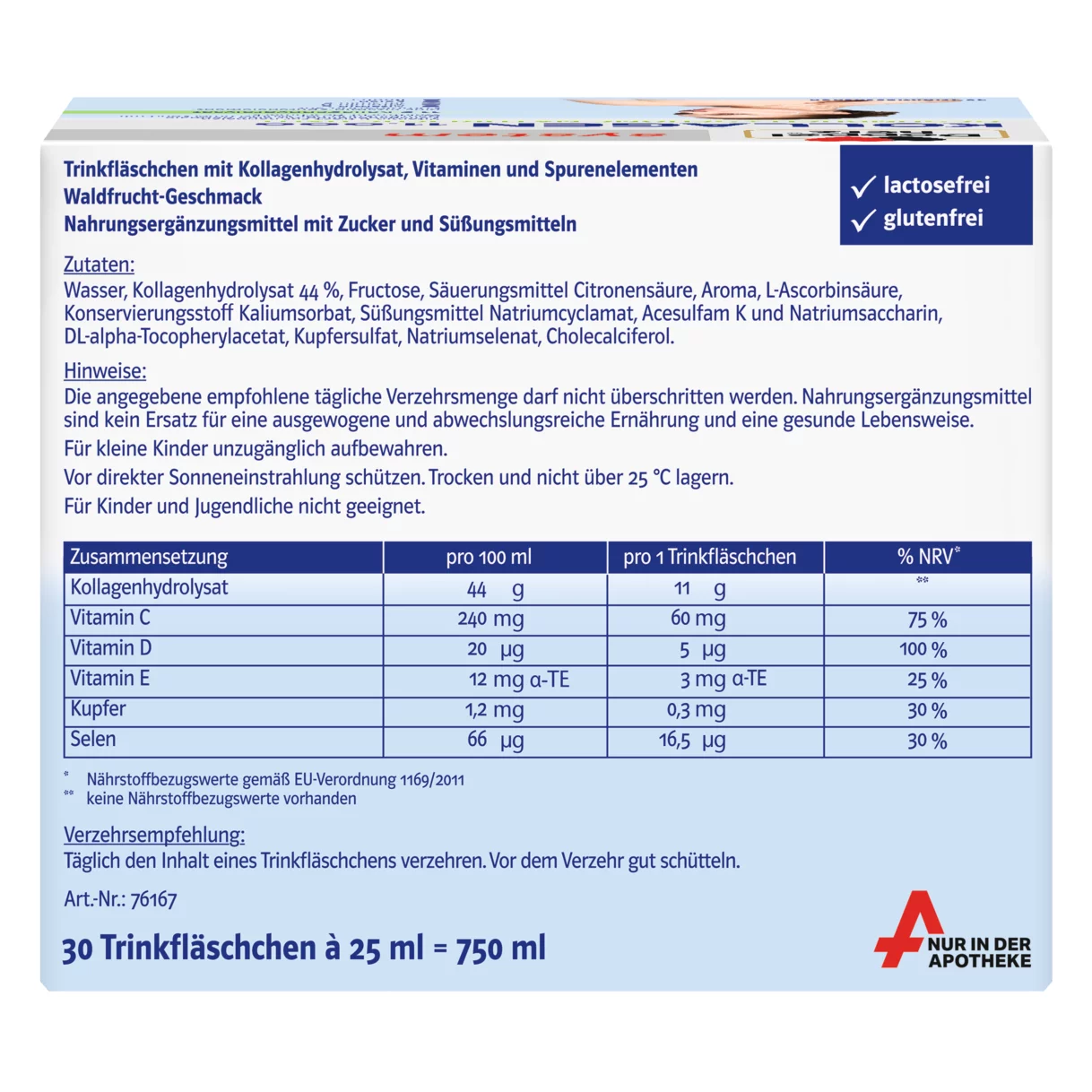 Illustration of the product packaging Doppelherz system Collagen 11.000 rear view
